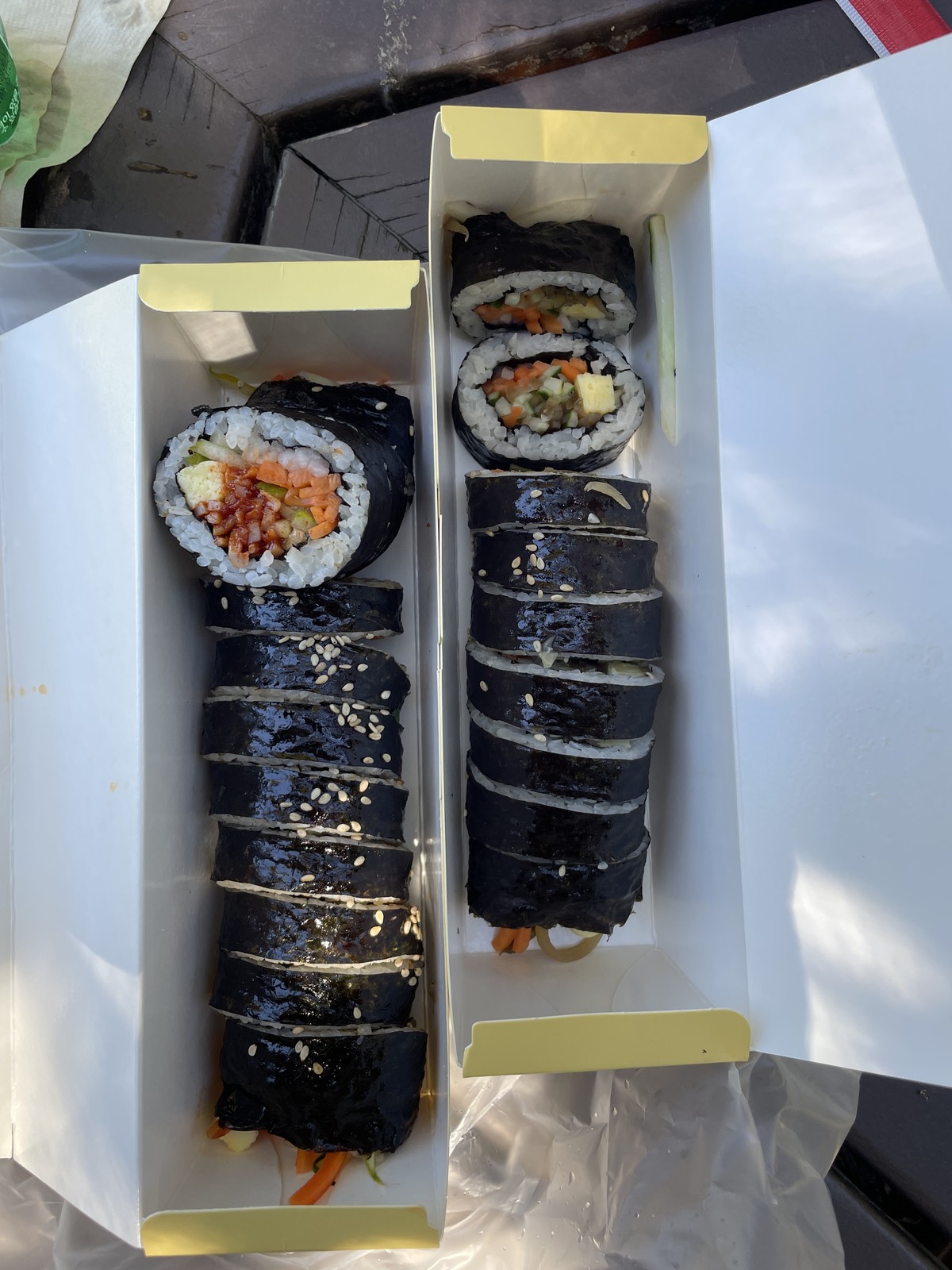 Yachae Gimbap, Spicy Jinmichae Gimbap, and Saeutang Cup Ramyeon
